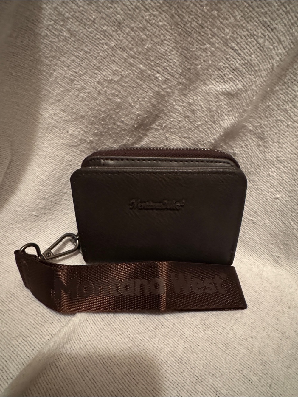 Montana West Brown Leather Zip Wallet with Branded Wrist Strap